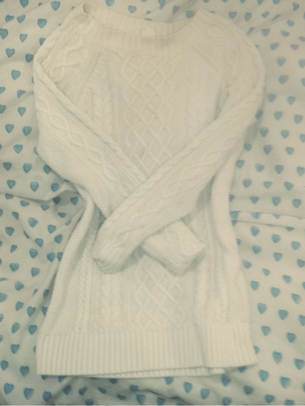 GAP White Cable Knit Crewneck Sweater